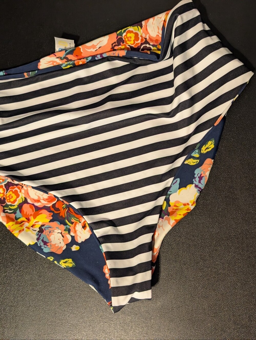 Floral Navy Peplum Tankini Top with Stripe Accent - Picture 2 of 10